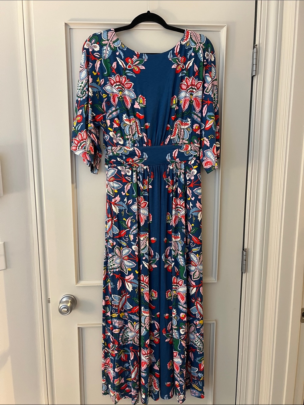 Boden Navy Floral Maxi Dress with Pink and Red Accents - Picture 3 of 6